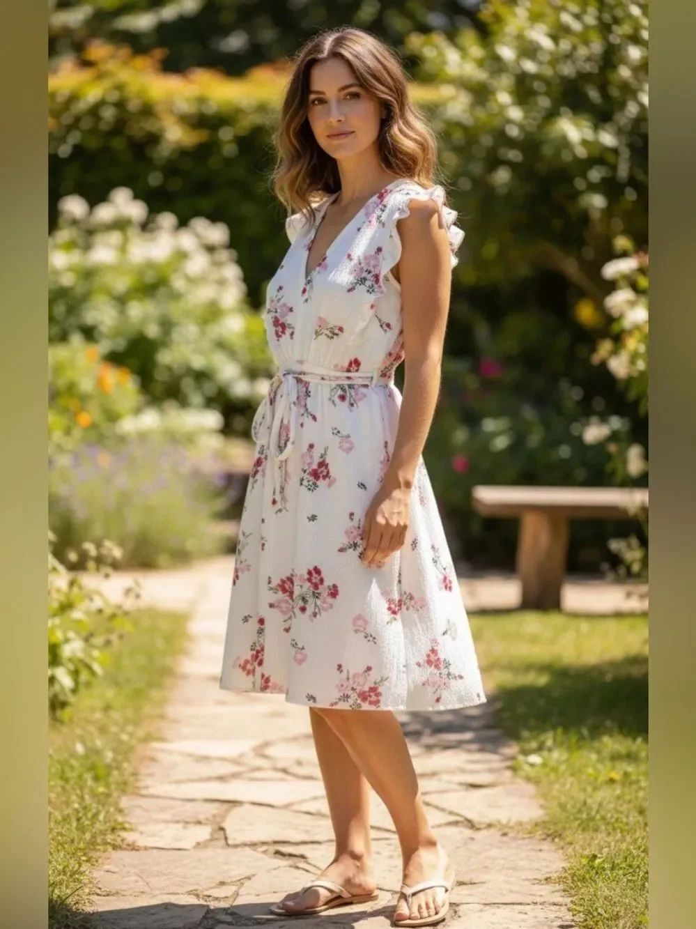 NWOT Rebecca Taylor Marguerite White Floral Ruffle Sleeve Silk Midi Dress Sz 2